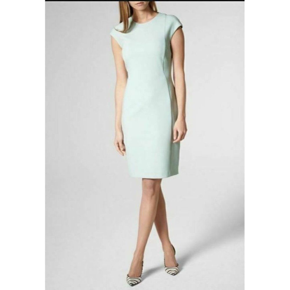 L.K. Bennett Woman Sheath Laurela Dress Aqua Blue US 2P UK 6P Petite Knee Length